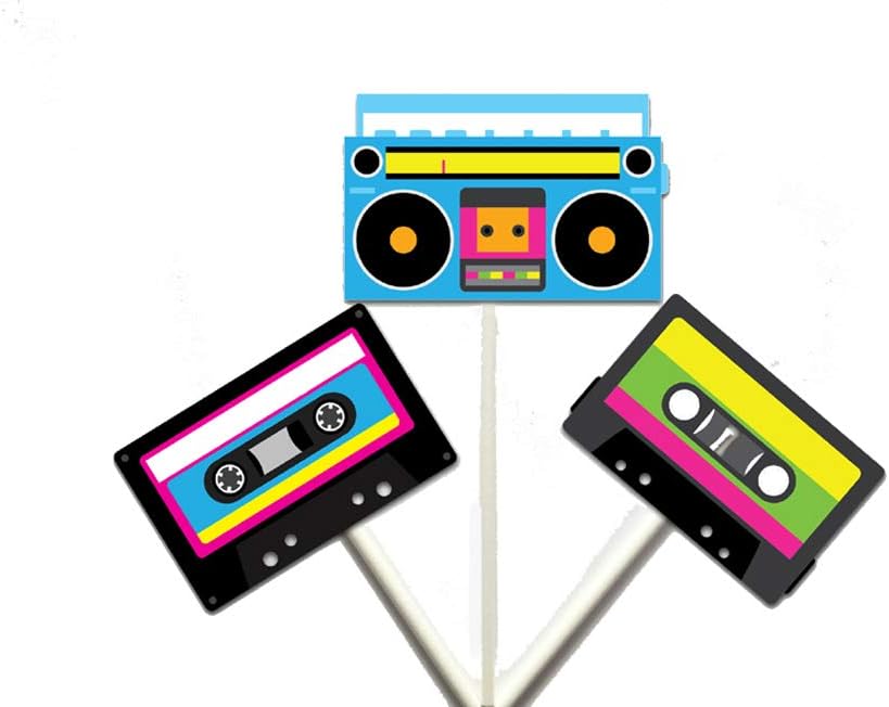 80's Party Cupcake Toppers, Cassette Tapes and Boom Box