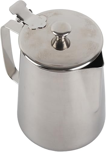 Miniatura 2 de Jarra de espuma de leche, taza de acero inoxidable para espuma de leche para café, taza vaporera de leche con tapa y asa, taza de arte de café con