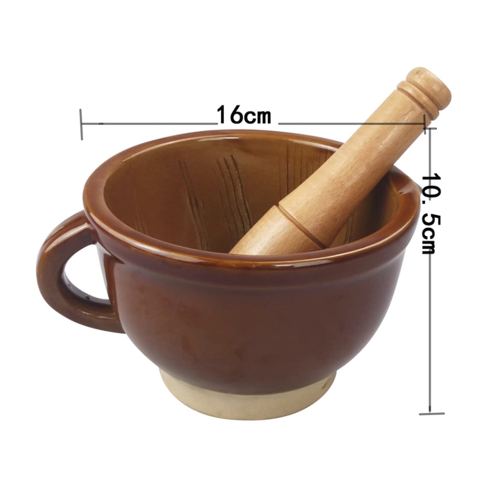 Mörser- und Stößel-Set Mörser- und Stößel-Set aus Keramik mit brauner Keramikmühle, Guacamole-Schüssel, traditioneller Knoblauchschäler, Mörser und Stößel, Gewürzmühle Schleifer-Brecher-Set(Groß)