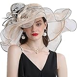 Big Brim Fedora Hats for Women Organza Sun Hats with Feather Butterfly Ladies Wedding Tea Party Dress Kentucky Church Cocktail Hat