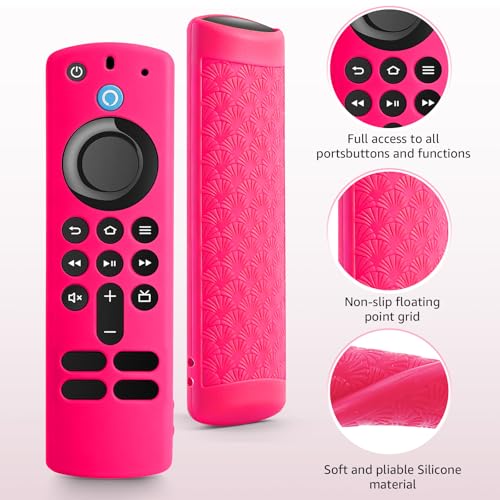 Image of ONEBOM (2 Pack) Silicone TV Remote Cover,Anti Slip Silicone Protective Case with Same Color Lanyard(Not Glow Rose Red&Not Glow Sky Blue)