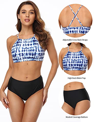 Image of CharmLeaks Women's Bikini Sets High Neck Two Piece Swimsuits Sport Bathing Suits