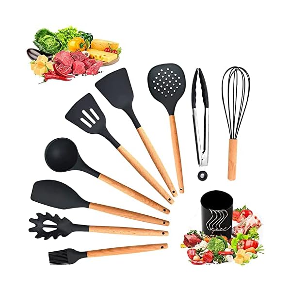 Ozvavzk-Utensilios-de-Cocina-Kit-Utensilios-Cucharones-de-Silicona-Cocina-Madera-Utensilios-Kitchen-Set-Resistente-Al-Calor-para-Hornear-en-la-Cocina-Juego-de-11-Piezas-Negro