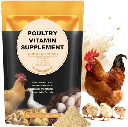 Chicken Vitamins and Supplements Brewers Yeast Probiotics Niacin Vitamins Supplement for Chickens Ducks Brewers Yeast Powder for Poultry Molt Recovery Severe Stress