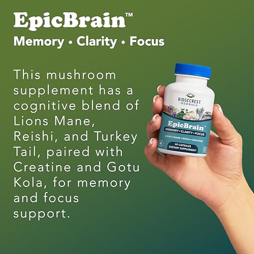 RidgeCrest Herbals EpicBrain, Natural Brain Support Supplement with Creatine Monohydrate, Lion's Mane, Reishi, Supports Mental Clarity, Memory, Focus, Stimulant-Free Nootropic (60 Count, 30 Servings) - Image 6