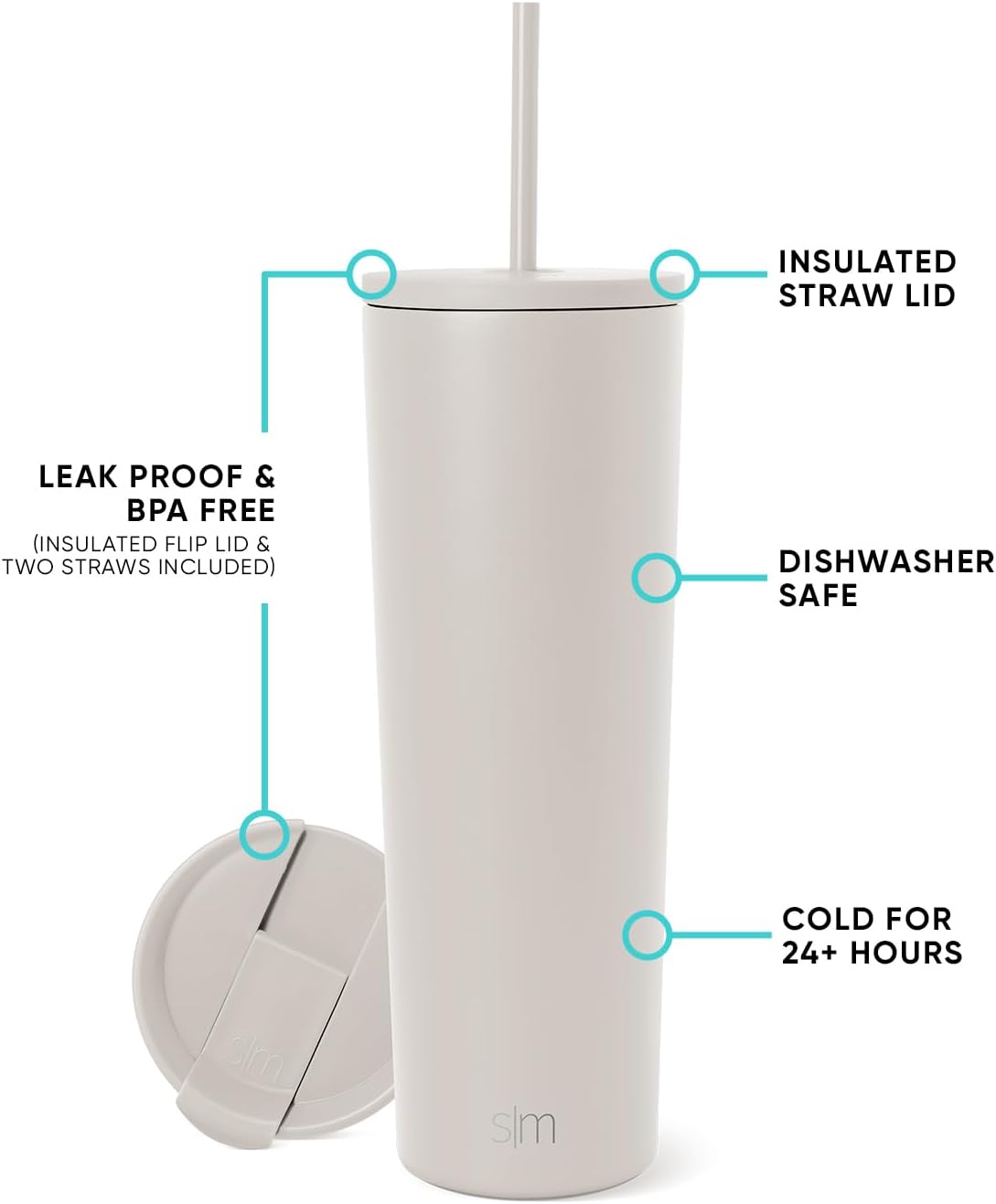 Simple Modern Insulated Tumbler with Lid and Straw | Iced Coffee Cup Reusable Stainless Steel Water Bottle Travel Mug | Gifts for Women Men Her Him | Classic Collection | 28oz | Almond Birch - Image 2