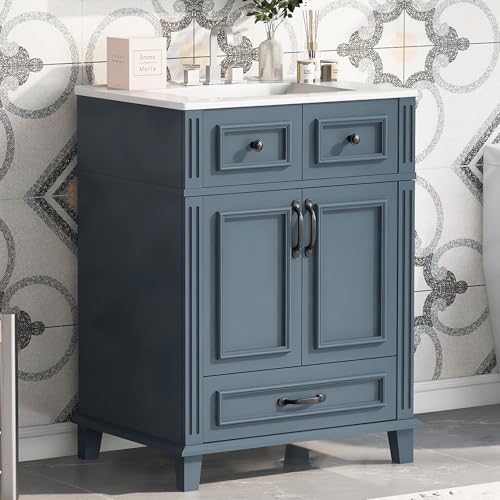 Merax 24 Inch Bathroom Vanity with Sink and Storage Cabinet, Slate Blue