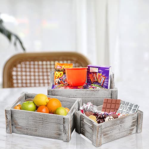 Hacaroa 3 Pack Wood Crates With Handles, Rustic Nesting Storage Container Box Decorative Wooden Basket Bins For Fruit, Vegetable, Home, Laundry, Farmhouse, 3 Sizes #TOP5