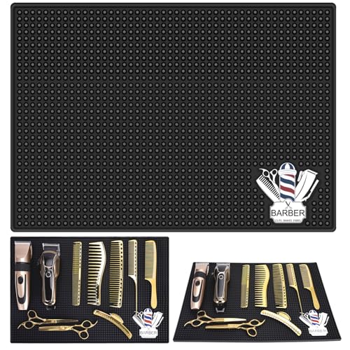 Barber Mat for Clippers Non-Slip Thickened Silicone Non-Slip Mat | Barber Shop Home Counter Workstation Organizer Mat for Scissors, Trimmers, Clippers, Hair Cards, Combs, Razors, etc (17.5 * 12 Inch)