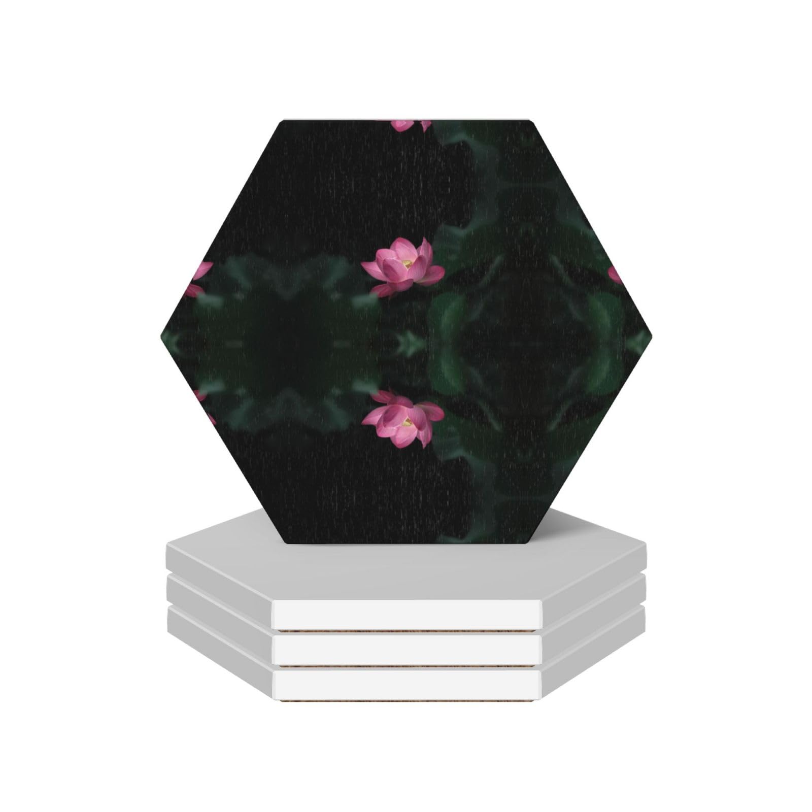 4 Hexagonal Lotus Flower Coasters, Ceramic Home Decor Coasters With Anti Slip Cork Base, Tea And Coffee Coasters, And Daily Coasters.
