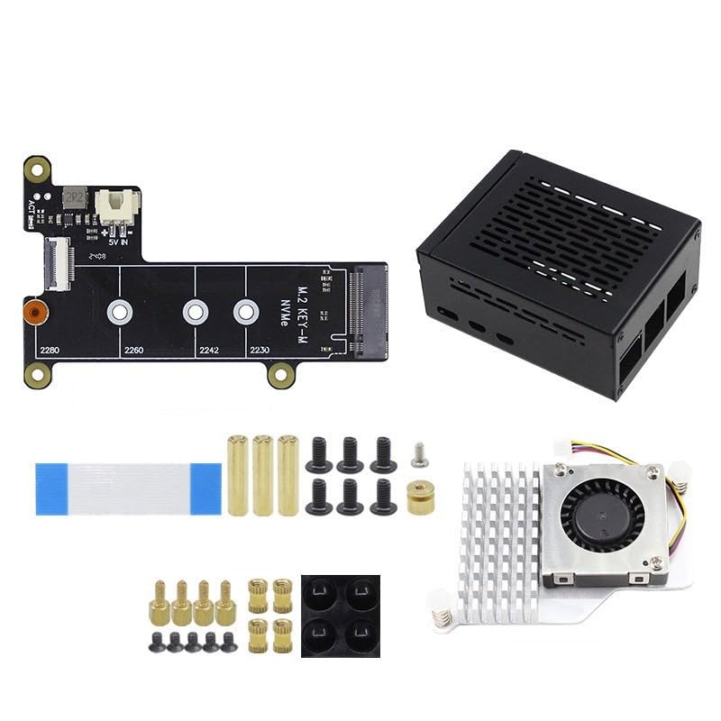 Scheda di espansione SSD Raspberry Pi 5 M.2 NVMe - Adattatore PCIe a M.2 2280 per archiviazione ad alta velocità, compatibile con Raspberry Pi 5 X1001+FAN