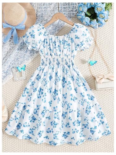 Verdusa Girl's Flowy High Waist Floral Print Short Sleeve Scoop Neck Midi Dress2