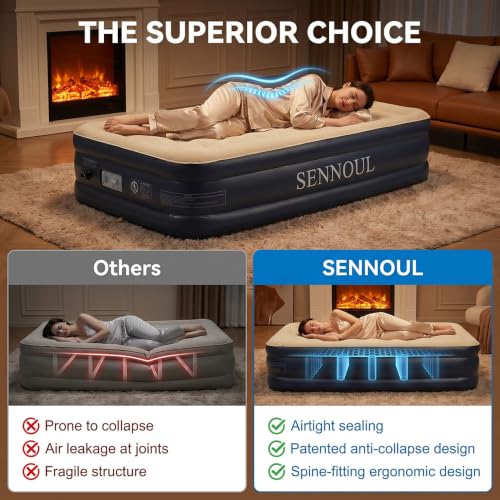 Image of SENNOUL Twin Air Mattress Built in Pump, 18 inch Raised Blow up Bed,650lb