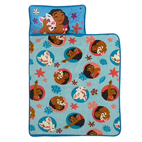 Disney Moana Free as The Ocean Aqua, Orange, and White, Pua Pig and HEI HEI Chicken Tropical Toddler Nap Mat