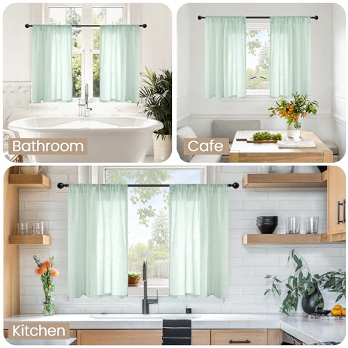 Image of BGment Light Green Linen Curtains 45 Inch Length - Small Window Drapes Lightweight with Rod Pocket for Bathroom Kitchen Window Spring Decor, 2 Panels Set, 30 X 45 Inch