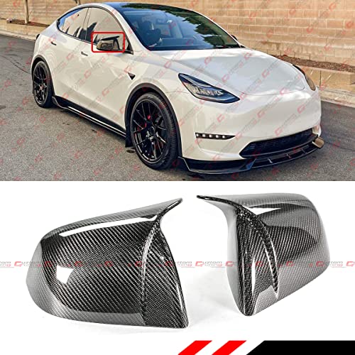 Set of 2 Real Carbon Fiber Direct Add-On M Wing Style Side Mirror Cover Caps Compatible for 2020-2024 Tesla Model Y Long Standard Range Performance All Models