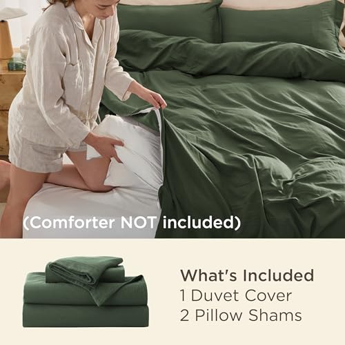 Image of Bedsure Olive Green Super King Duvet Cover - 3 Pieces Prewashed Cotton-Like Polyester Extra Soft Bedding Set, Includes 1 Duvet Cover 108''x98'' with Zipper Closure & 2 Pillow Shams, No Comforter