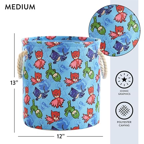 Image of PJ Mask 3 Piece Multi Size Fabric Nestable Toy Storage Basket Set, with Rope Carry Handles