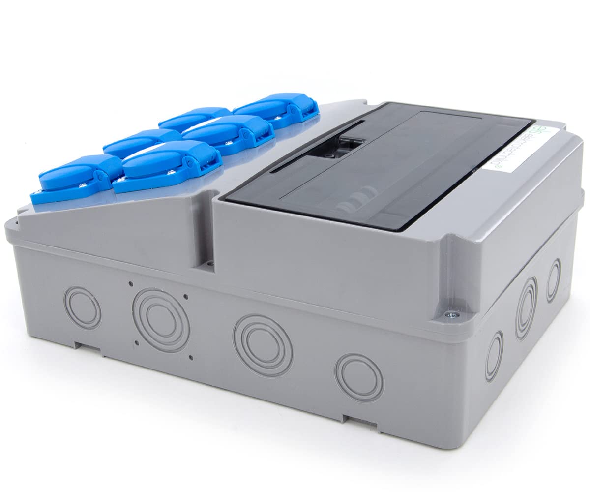 ELS Elektrotechnika Distributore di corrente da parete, 6 x 230 V, Schuko 40 A e interruttore di protezione del cavo 3 x C16 A. Distributore di corrente per interni ed esterni, officine e fabbriche.