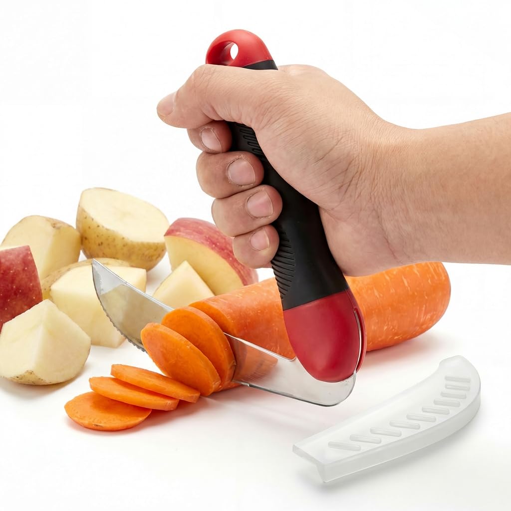 Ergonomic Adaptive Kitchen Knife with Angled Handle — Arthritis-Friendly, One-Handed Rocking Knife for Seniors & Disabled Users | Easily Slice Meat, Vegetables, Bread | Chop, Slice, Dice with Ease