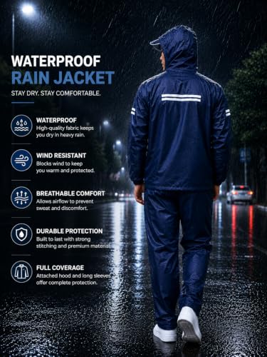 Image of TAGAS Men's Raincoat ||Waterproof for Bike ||Reversible Double Layer with Hood || Set of Top and Bottom With Cap rain Wear