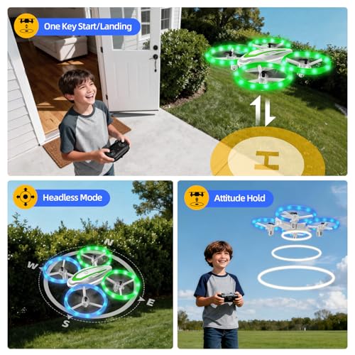 Mini Drone for Kids Beginners, RC Quadcopter Drone with Colorful Light, One Key Start, Altitude Hold, Headless Mode, 3D Flips, Indoor RC Helicopter Toy for Boys and Girls - image 7