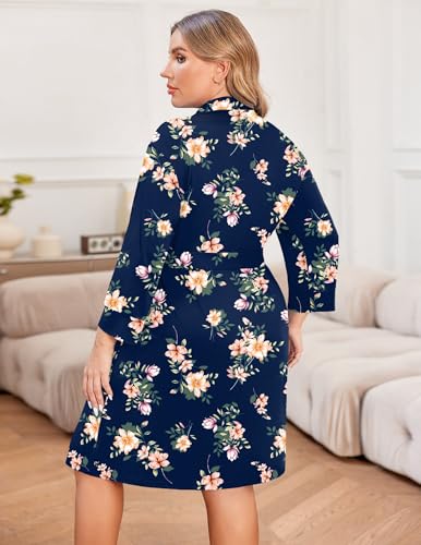 Image of Ekouaer Women Plus Size Robe Knee Length Lightweight Bathrobe Short Kimono Robes with Pockets Maternity Robe