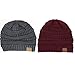 Trendy Warm Chunky Soft Stretch Cable Knit Slouchy Beanie Skully HAT20A (One Size, Gift Set- DarkGray/Burgundy)