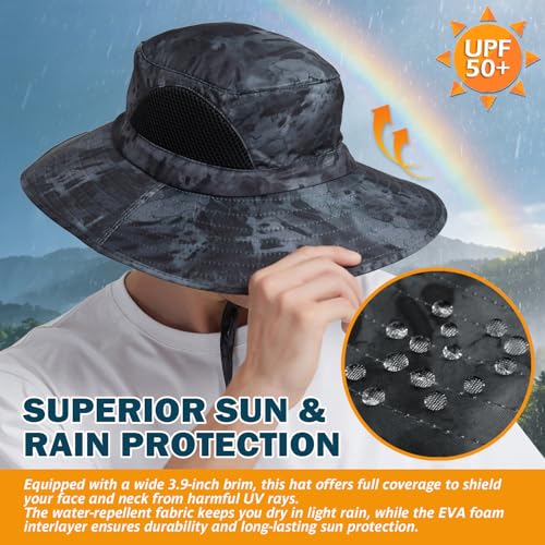 Image of Wide Brim Sun Bucket Hat, Waterproof Boonie Hat for Men & Women | UPF 50+ UV Protection, Adjustable Fit, Chin Strap & Sweatband, Foldable Durable for Fishing Hiking Garden Beach