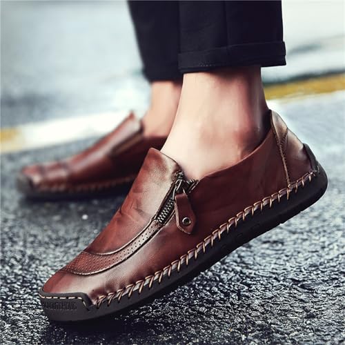 Dress Shoes for Men Lightweight Zipper Slip on Flat Driving Loafers Vintage Walking Slip-on Casual Wedding Oxfords3