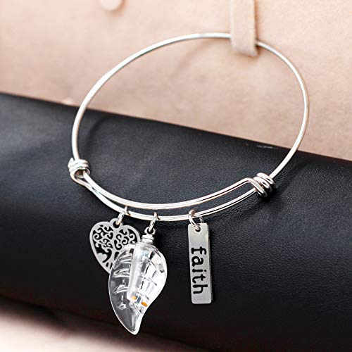 Image of Uloveido Mustard Seed Faith Tree Bangle Bracelet, Stainless Steel, with Glass Charm Bottle Case Y757