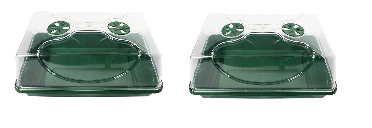 EarlyGrow 70738 Medium Domed Propagator, 15" x 9" x 7", Black/Dark Green [2 PACK BUNDLE]