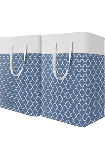 Image of HomeHacks Laundry Baskets, Laundry Hamper with Long Handles, Collapsible Waterproof Clothes Hamper, Tall Laundry Bin, Clothes Hamper for Bedroom, Bathroom, Dorm, 75L, 2-Pack, Blue