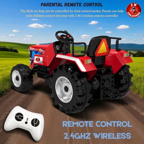Image of Mahindra Tractor NOVO 12V Electric Ride-On Tractor for Kids | Big Wheeled Farm Tractor with Music, Horn, LED Lights, Suspension, Forward & Reverse | Ages 1-8 Years