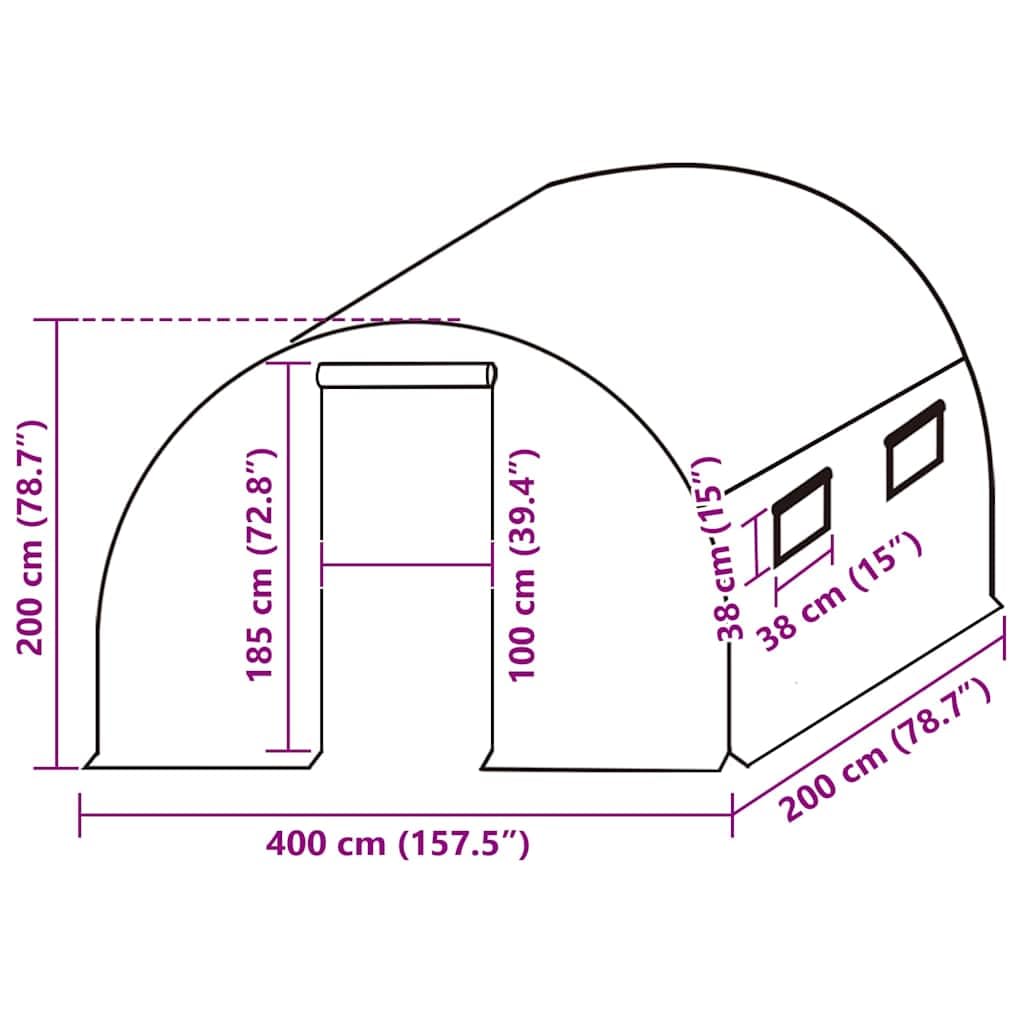 Ersatzabdeckung für Gewächshaus Grün aus PE mit 4 Fenstern und Tür 400x200x200 cm, 140 g/m², wetterfest für Pflanzenpflege, Gartenarbeit und Balkon Nutzung, robust und platzsparend