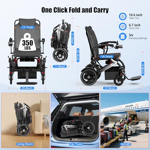 Image of Electric Wheelchairs for Adults Foldable 36LBS Lightweight Frame Airline Approval,15 Miles Range, Max Support 350 LBS, 500W Brushless Motors with LED Light-Silver Color