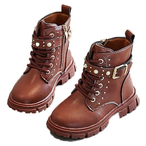 Low Tube Horse Riding Boots(26-36), Lace Up + Side Zipper, Comfortable Interior + Boys/Girls, Rubber Sole + Anti-Slip, for All Seasons Little Kids/Big Kids,27,Brown