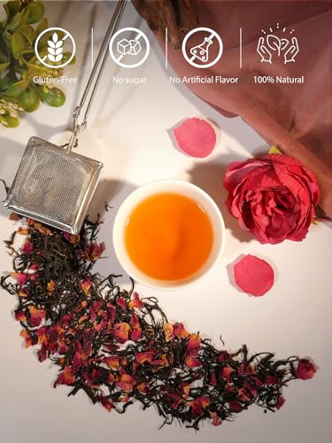 Image of TeeLux Rose Black Tea Loose Leaf, Premium Black Tea with Rose Petals, Floral Aroma, Smooth & Refreshing Taste, Hot & Iced Tea, 7oz