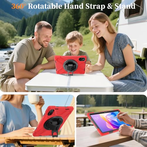 Image of ProElite for Xiaomi Redmi Pad 2 11 inch Case, Rugged 3 Layer Armor case Cover for Xiaomi Redmi Pad 2 11 inch Case with Hand Grip and Rotating Kickstand with Shoulder Strap, Red