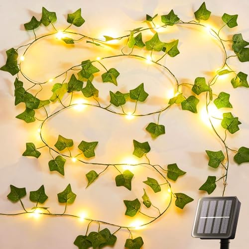 yowin Solar Fairy Lights 10M 100 LED Fake Ivy Fairy Lights, 8 Modes Ivy Garland Artificial with Lights, IP65 Waterproof Vine String Lights for Christmas Balcony Garden Wall Aesthetic Decoration