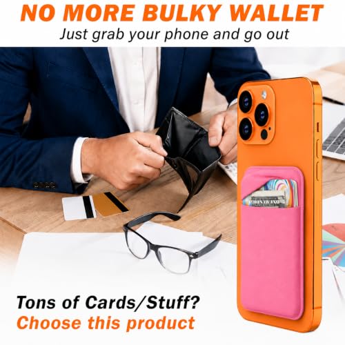 Image of Mizi (2 Pack Adhesive Phone Stretchy Wallet, Card Holder for Back of Phone Stick on Phone Cases for iPhone /Android /Samsung Galaxy - Hot Pink