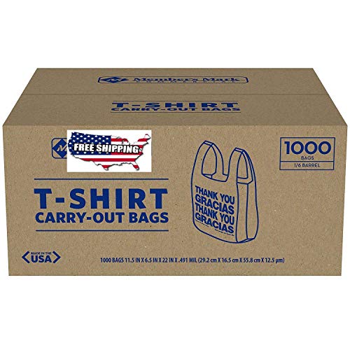 tongta 1000 T-Shirt Thank You Carry Out Retail Plastic Bags Recyclable Grocery Shopping (1-Case)