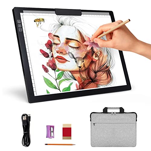 elice Tavolo Luminoso Ricaricabile A4 con Custodia, Funzionamento a Batteria, 6 Livelli di luminosità, Pannello Luminoso Ricaricabile per disegnare, Diamond Painting, Animazione