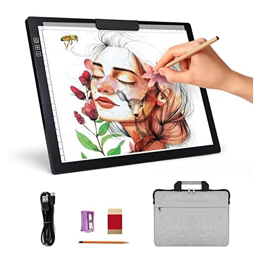 Recargable A4 Mesa de Luz Dibujo light board con bolsa, Mesa de Luz para Calcar con 6 niveles de brillo tablero de luz para rastrear, tablero de luz para dibujo, pintura de diamantes, pintura