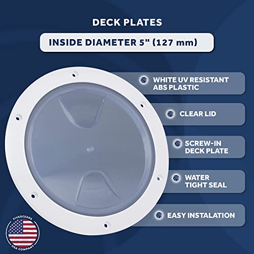 Five Oceans 5" Boat Hatch, Marine Round Inspection Deck Plate Hatch With Detachable Clear Lid, Uv-Resistant Abs White Plastic, For Pontoon, Fishing Boat, Bass Boat, Yacht, Rvs, Caravan - Fo4464 #TOP1