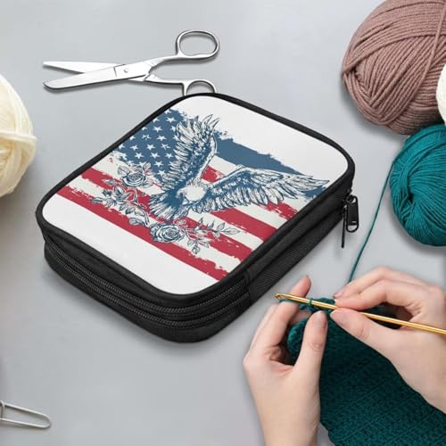 Image of Vanideaoty Eagle Crochet Hook Case Lightweight Rose Crochet Organizers and Storage Soft Easy to Clean Outdoors Home Independence Day Gifts