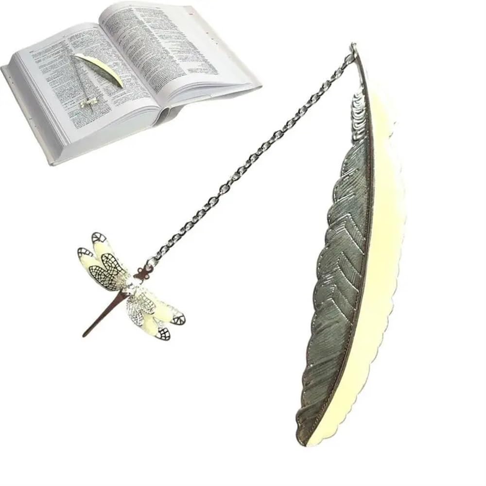 Segnalibri luminosi in metallo con piuma e ciondolo drago volante vintage segna libro per insegnanti regalo bellissimi accessori per libri (* 10)