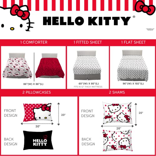 Image of Hello Kitty Polka Dot Bedding 7 Piece Super Soft Comforter and Sheet Set with Sham, Queen, (Official Licensed Product) by Franco Collectibles