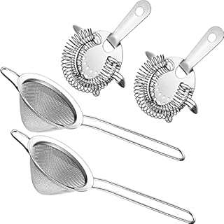 4 Pieces Fine Mesh Strainer with Handle Cocktail Strainer Stainless Steel Conical Food Strainer Silver Stainless Steel Bartender Colander Filter for Home Kitchen Bar Accessories
