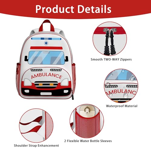 Ambulance Toddler Backpack for Little Kids Water Resistance Kindergarten Preschool Bags Children Schoolbag Cute 3D Animal Cartoon Backpacks Gifts for Baby Boys Girls2